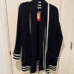 John + Jenn Black and White Striped Cardigan Volare Varsity size XL